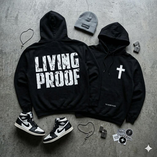 Living Proof Cross Hoodie | Christian Streetwear Pullover | Faith-Based Graphic Hoodie