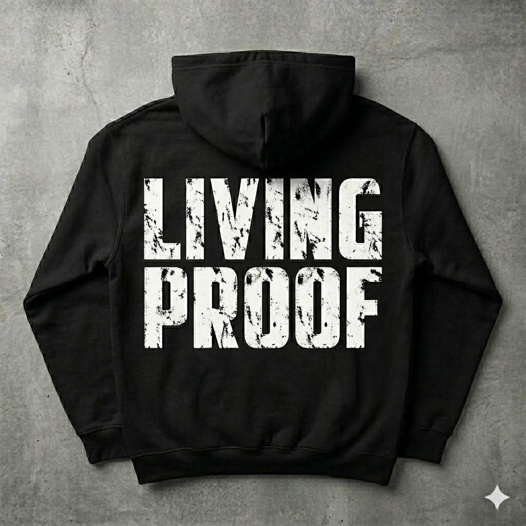 “Living Proof” Cross Hoodie | Christian Streetwear Pullover | Faith-Based Graphic Hoodie