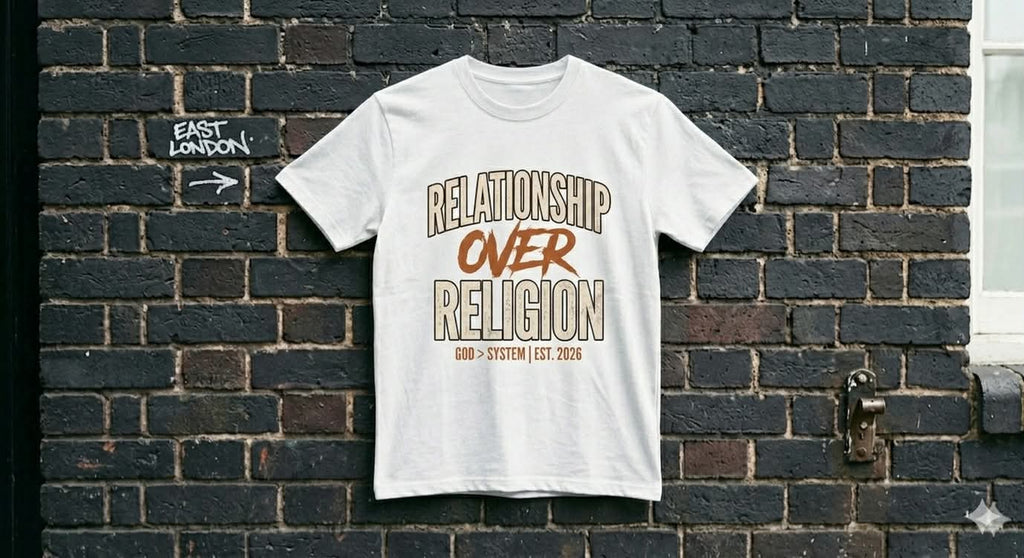 Orange Relationship Over Religion T-Shirt | Christian Streetwear Tee | Faith-Based Graphic Shirt