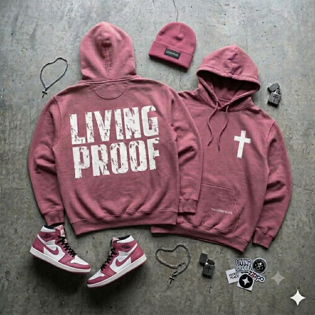 Living Proof Cross Hoodie | Christian Streetwear Pullover | Faith-Based Graphic Hoodie